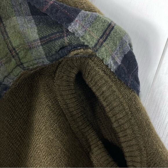 MARC LE BIHAN Cardigan Sweater OS FRANCE Wool Raw-Hem Plaid-Sailor-Collar CutOut - Picture 8 of 13